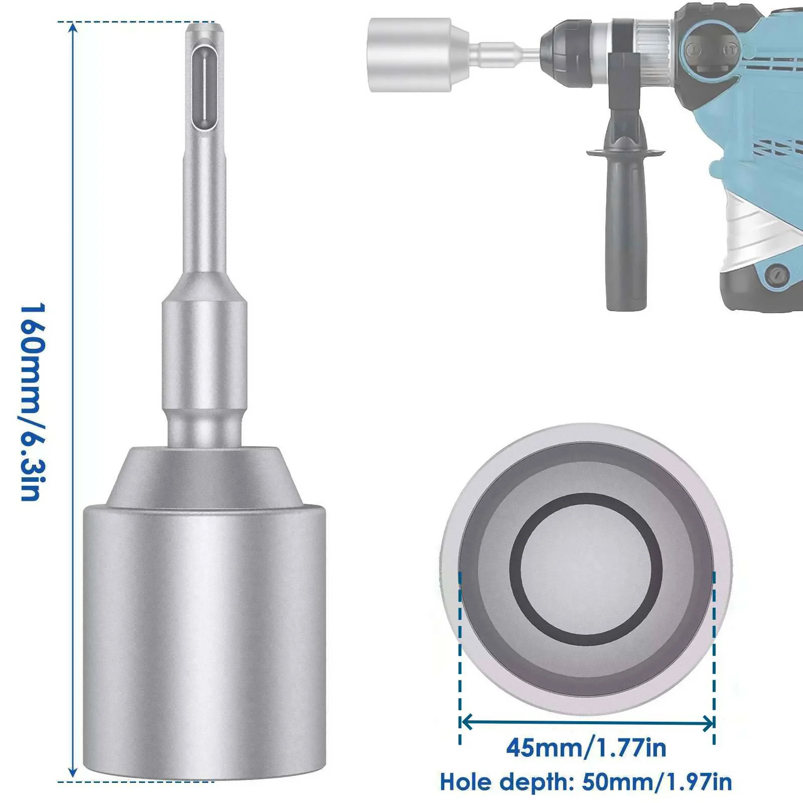 

30/45/65mm Heavy Duty SDS-Plus T Post Ground Rod Driver Tool Forged Steel Drill Bit Driver Durable Hammer Drill Rod Converter