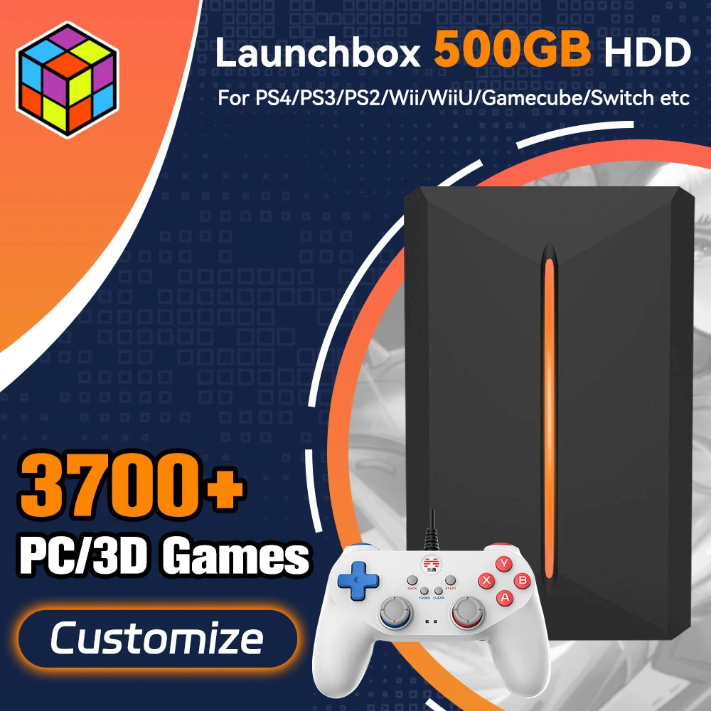 Launchbox Gaming HDD 500GB Portable Game Hard Drive for PS4/PS3/PS2/Wii/WiiU/Switch/Gamecube for PC/Laptop with 3760 PC/3D Games