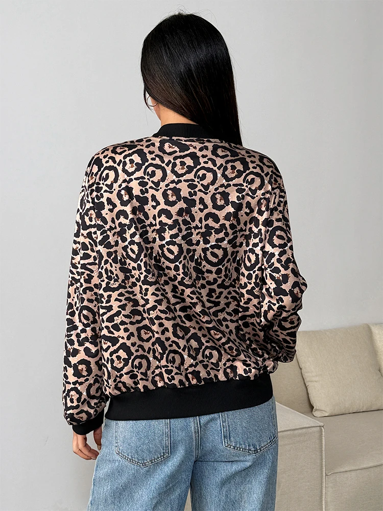 خريف جديد المرأة بلايز معطف الشارع الشهير موضة طويلة الأكمام ليوبارد طباعة سحابات هوديي عادية سليم الإناث تنوعا الملابس