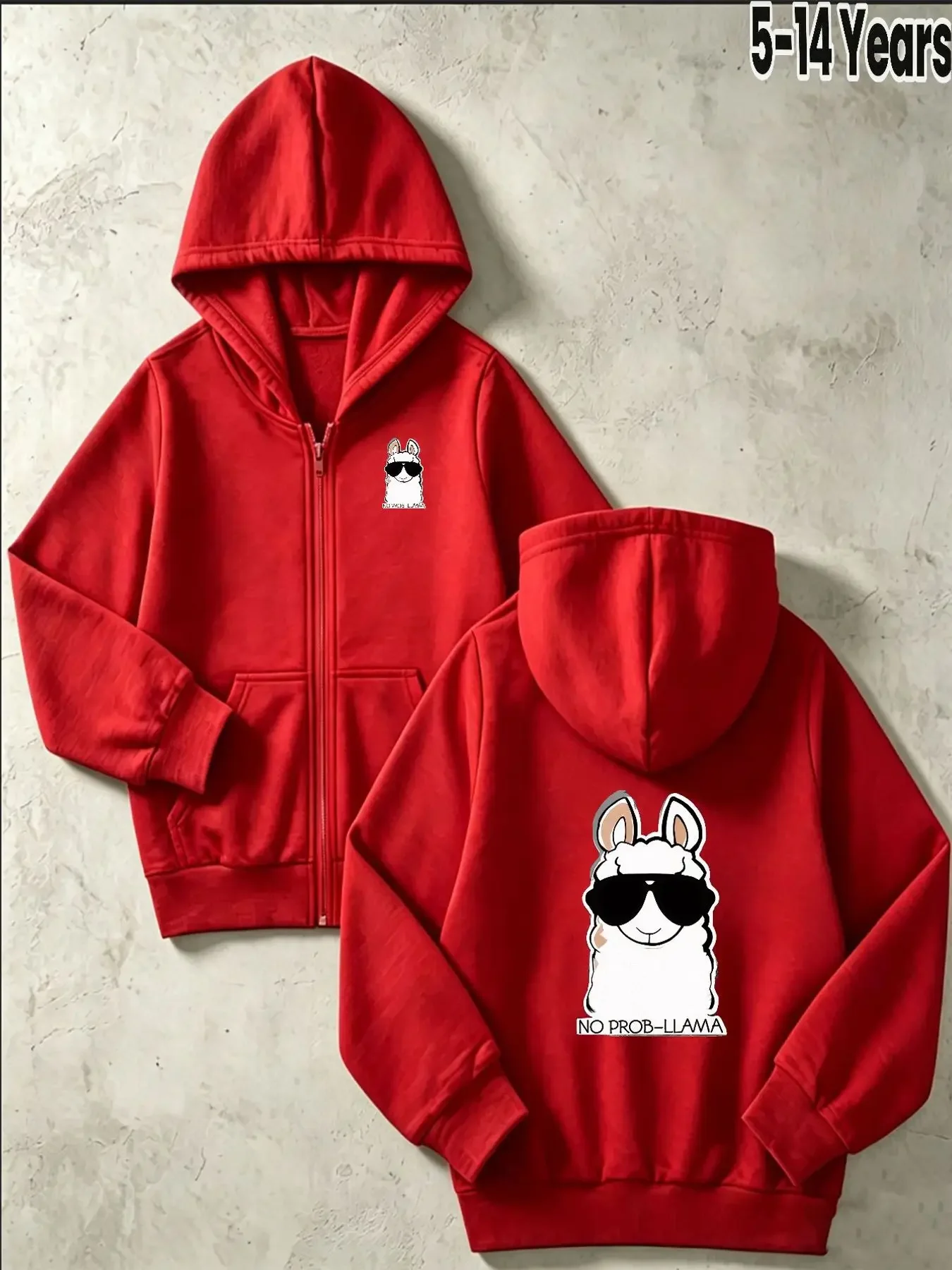 Kid Zip Up Hoodie Cool Sunglasses Llama No Prob Llama Slogan Graphic Print Long Sleeve Hooded Jacket Boys Girls Casual Outerwear