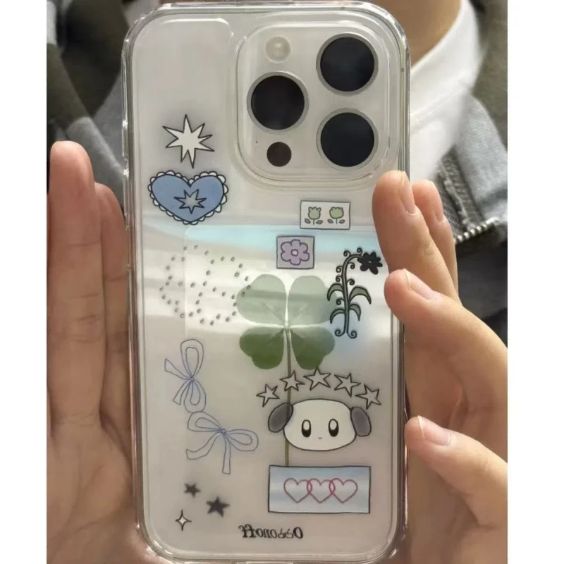 Korean Four-leaf Clover Puppy Love Bow Phone Case for IPhone 16 15 14 13 Pro Max Phone Back Cover for 12 11 Pro Max Capa