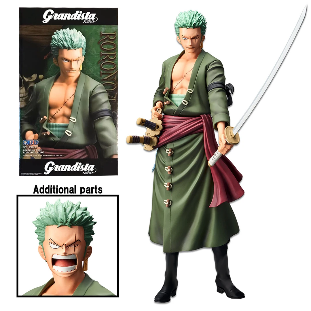 Anime One Piece Grandista Roronoa Zoro Figure 2 Headed Eagle Interchangeable Head Model Sword Showdown Sanji Dessert Toy Doll