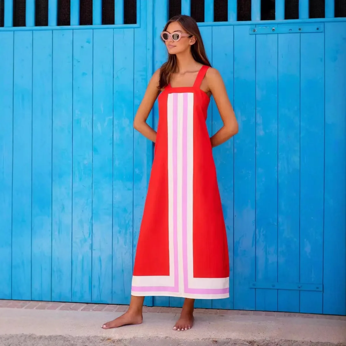 

Vestidos Sexy Suspender Dress 2026 Summer Fashion Loose Square Neck Sleeveless A-line Dress Beach Vacation Party Dresses