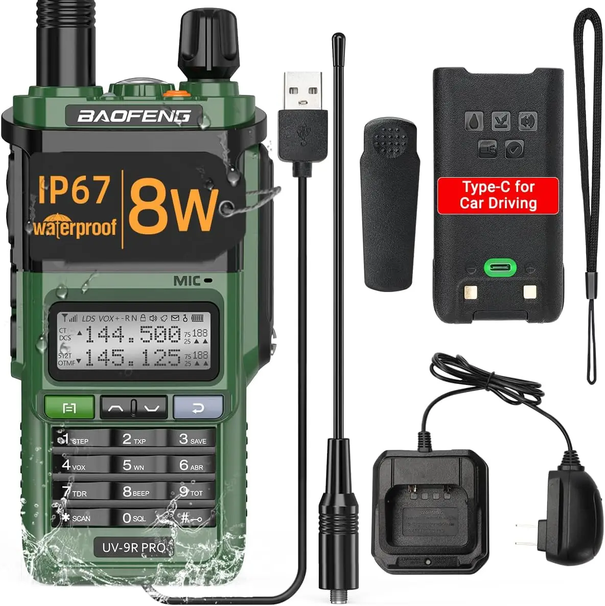 BAOFENG UV-9R Pro V2 136-174/400-480MHz IP68 Waterproof Handheld Dual Watch Rugged Intercom For Extreme Mountaineering And Saili