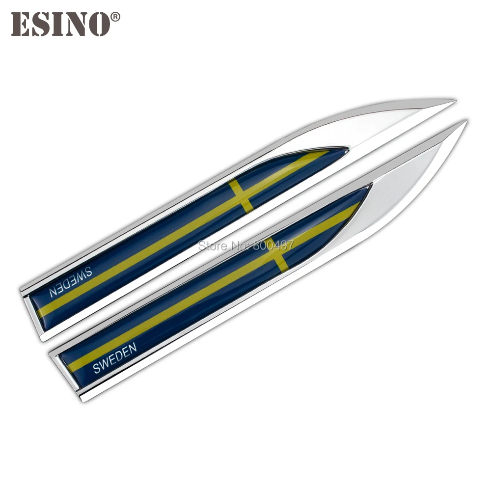 

2 x Cool Fashion Car Body Fender Side Metal Chrome Zinc Alloy Knife Side 3D Flag of the Sweden Emblems Badges Decals Stickers