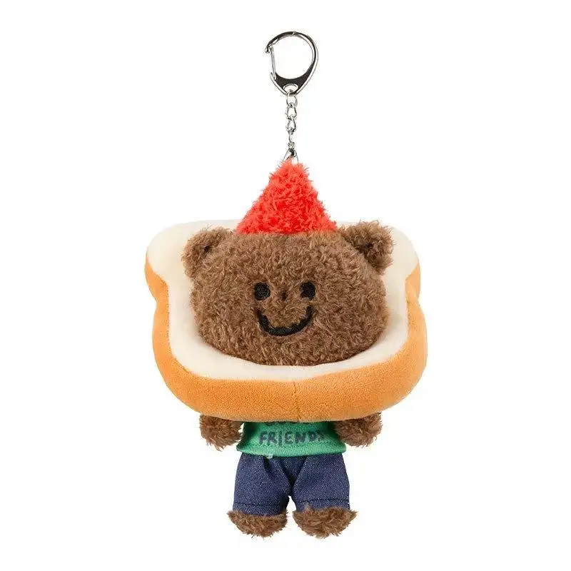 TUNEE GOODS Toast-Headed Bear Plush Keychain - Cute Bread Hat Stuffed Animal, Kawaii Bag Charm Gift