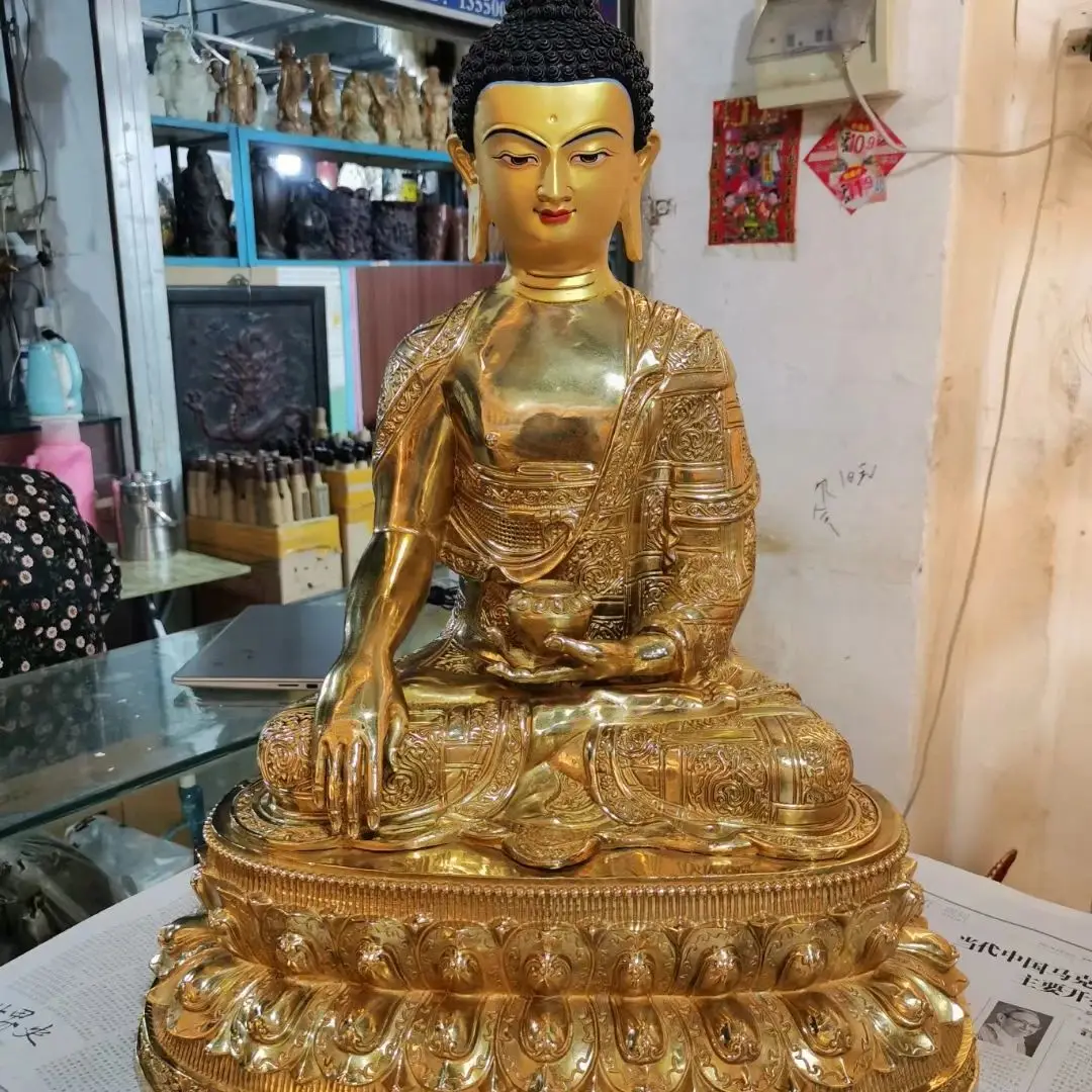 2025 large Asia Tibetan Buddhism home temple alter good brass gilding Sakyamuni Amitabha Buddha statue bless Safety Health luck