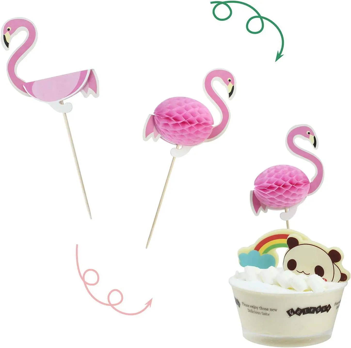 50 Stück Cupcake-Topper, 3D-Flamingo-Cupcakes-Topper, Essen-Picks, Party, Cocktail, tropische Cupcake-Picks, Dekoration – Detail 6