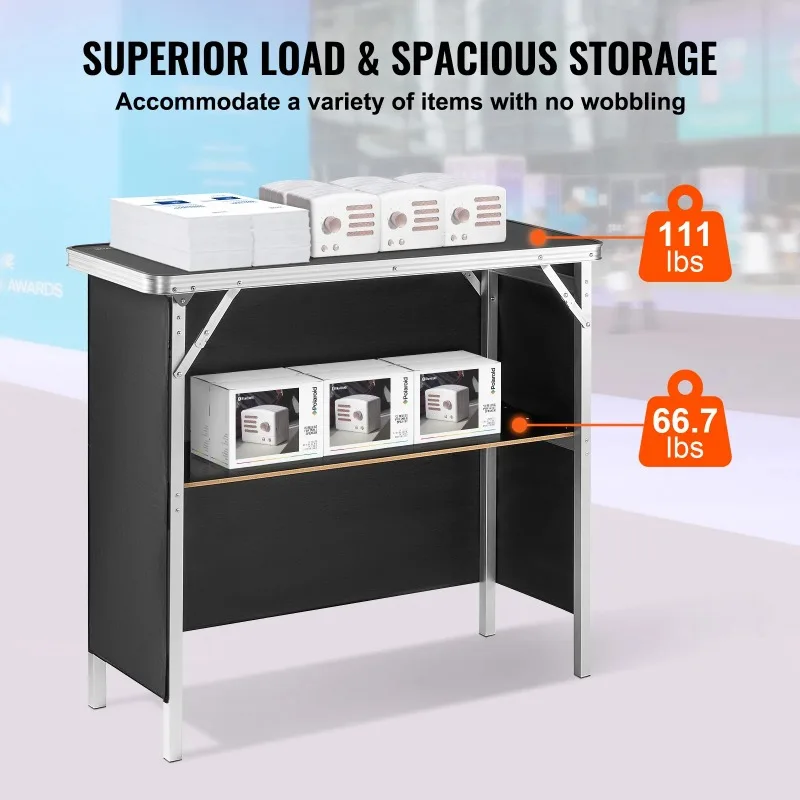 Folding Portable Bar Table Tradeshow Podium Table for Party Picnic Exhibition Include Carrying Case