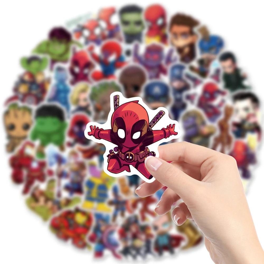 Disney Marvel The Avengers Super Hero Adesivos, Decalques Anime, Brinquedos impermeáveis, Homem-Aranha, Etiqueta dos desenhos animados do homem de