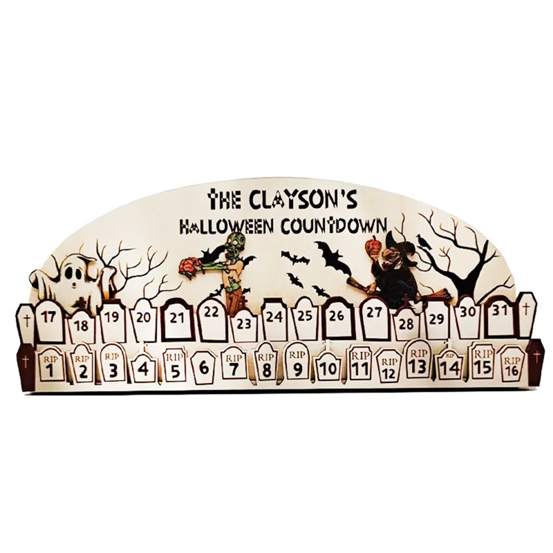 

ABAE-Календарь Advents на Хэллоуин (новинка 2023 года) 31-дневный календарь с деревянными блоками на Хэллоуин с тремя часами