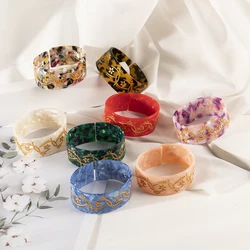 Fashion Open Bracelets Tortoiseshell Acetate Women Wide Cuff Bracelet Bronzing Flowers bangles Wrist Boho Female Jewelry Trendy