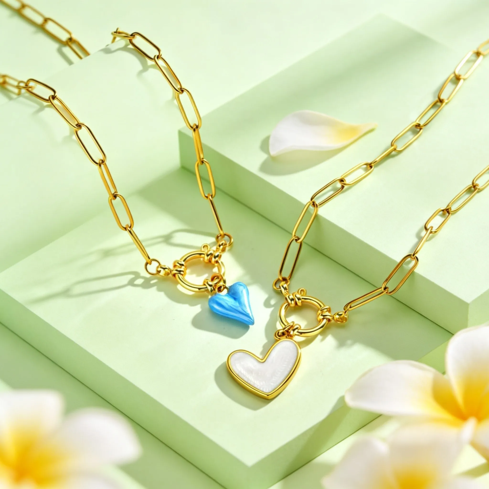 Stainless Steel Heart-Shaped Pendant for Women,Paperclip Chain Bubble Buckle Necklaces, Vintage Jewelry Gift