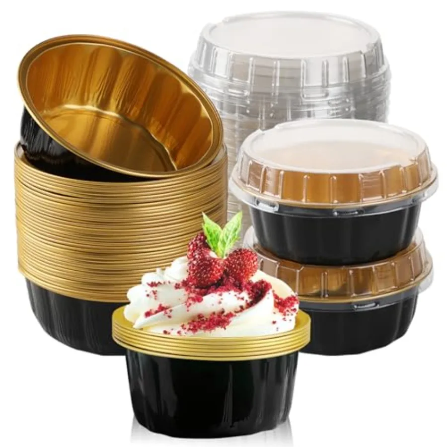 

100 Pcs 8 oz Aluminum Foil Cup with Lids Disposable Ramekins with Lids Disposable Ramekin Baking Cups Foil Cupcake Containers f