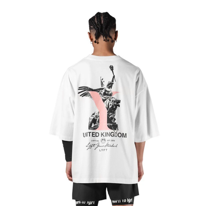 Fit Summer LYFT Collaboration Plus-size Cotton Short-sleeved T-shirt for Men Half-sleeved Off-the-shoulder Top