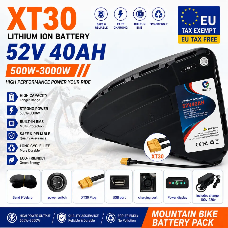 Dreieckiger E-Bike-Akku 52V 20-40AH, wasserdichtes Hardcase, Hochleistungs-Akkupack, starke Leistung, geeignet für 350W bis 1000W Motoren, Mountainbike-Akku, Lieferung aus Polen.
