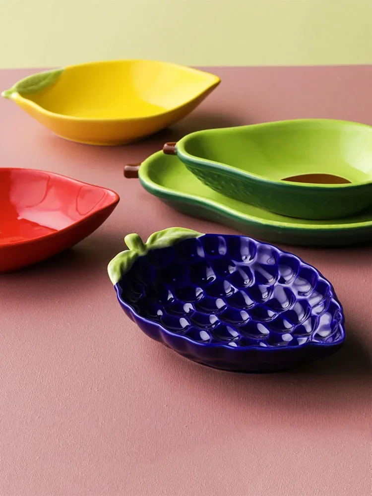 Ceramic Fruit Shape Tray Novelty Grape Lemon Shape Salad Bowl Dessert Snack Dish Breakfast Cereal Plate Kitchen Tableware Set