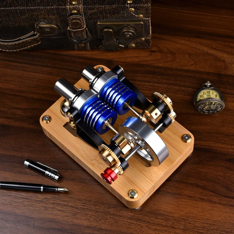 M20-W-01/M20-T Precision Twin Cylinder Engine Model Aerodynamic Starter Alloy Generator Model Physical Toy Gift