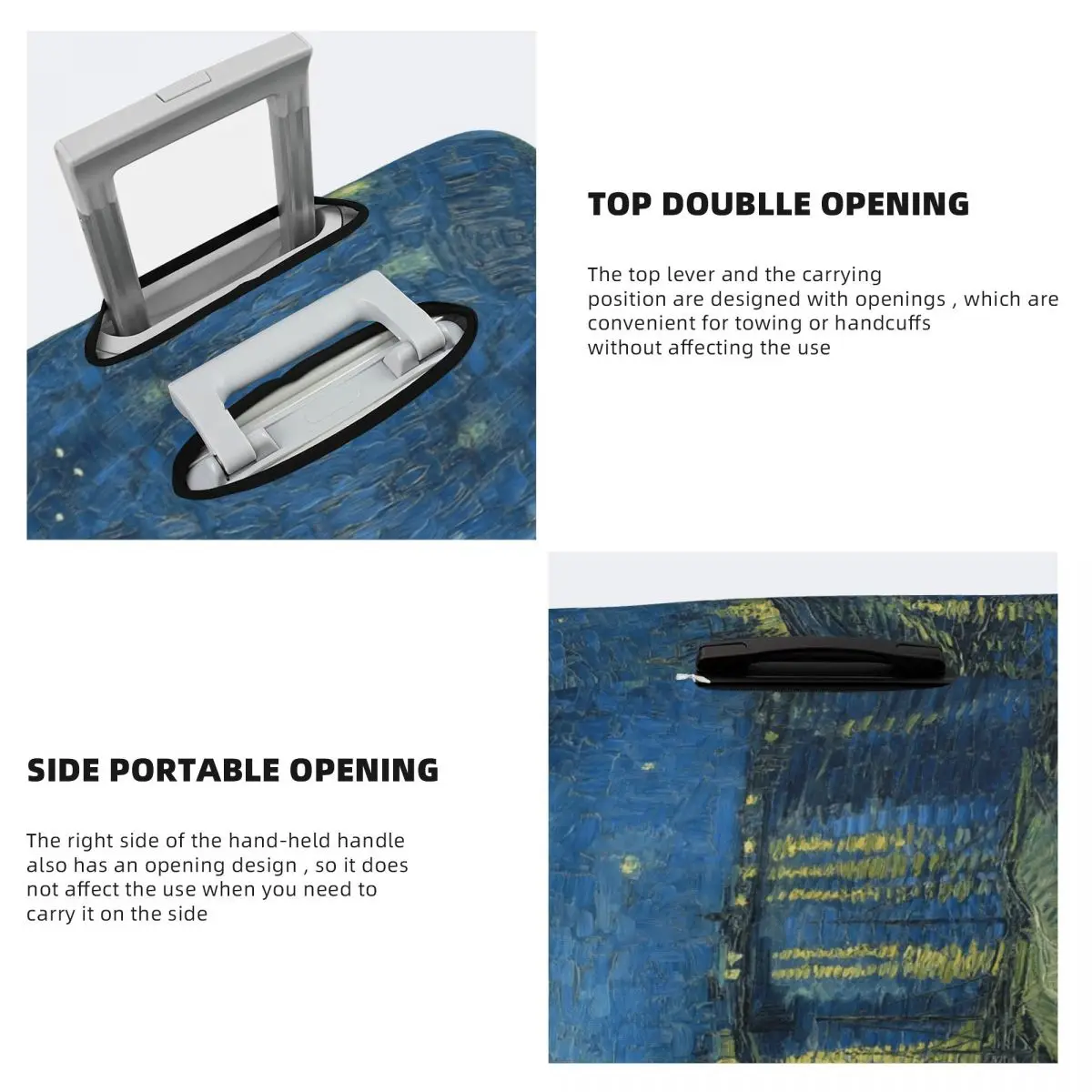 مخصص ليلة مرصعة بالنجوم فوق رون غطاء أمتعة السفر مطاطا فنسنت فان جوخ غطاء حقيبة حامي صالح 18-32 بوصة #4