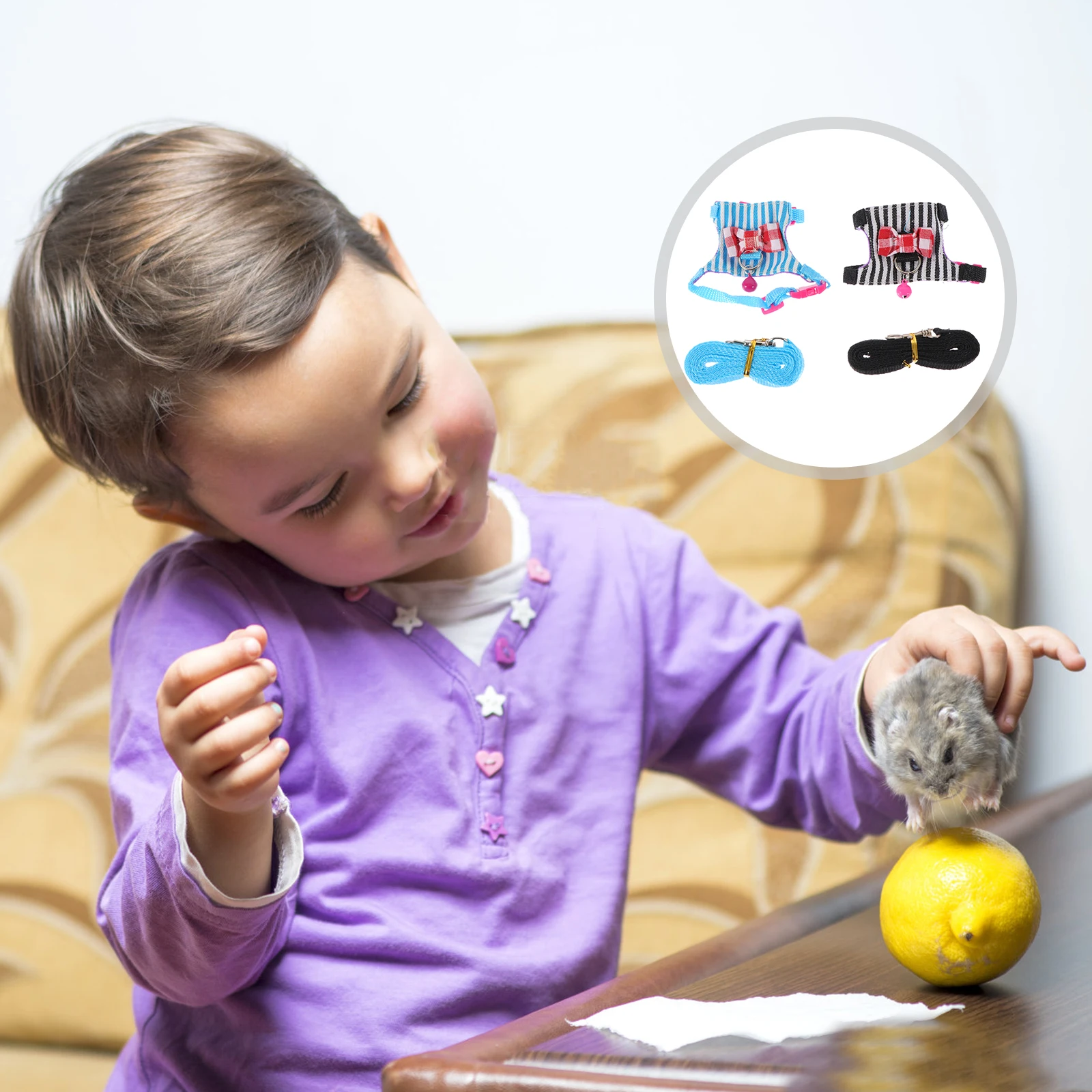 مجموعتان من حزام الهامستر المريح والمقود، مادة ناعمة قابلة للتنفس، معدات سفر آمنة للحيوانات الأليفة قابلة للتعديل #1