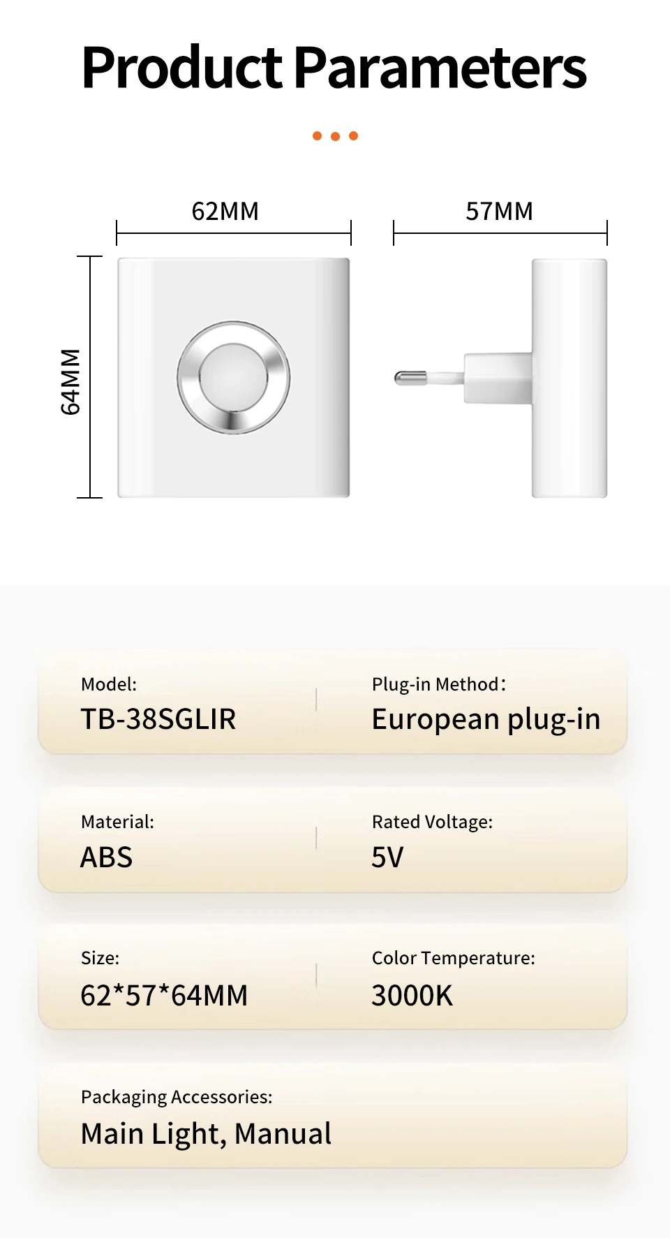 LED Night Light with EU Socket Motion Sensor Warm White Ambient Wall Lamp for Bedroom Staircase Toilet Corridor Bathroom