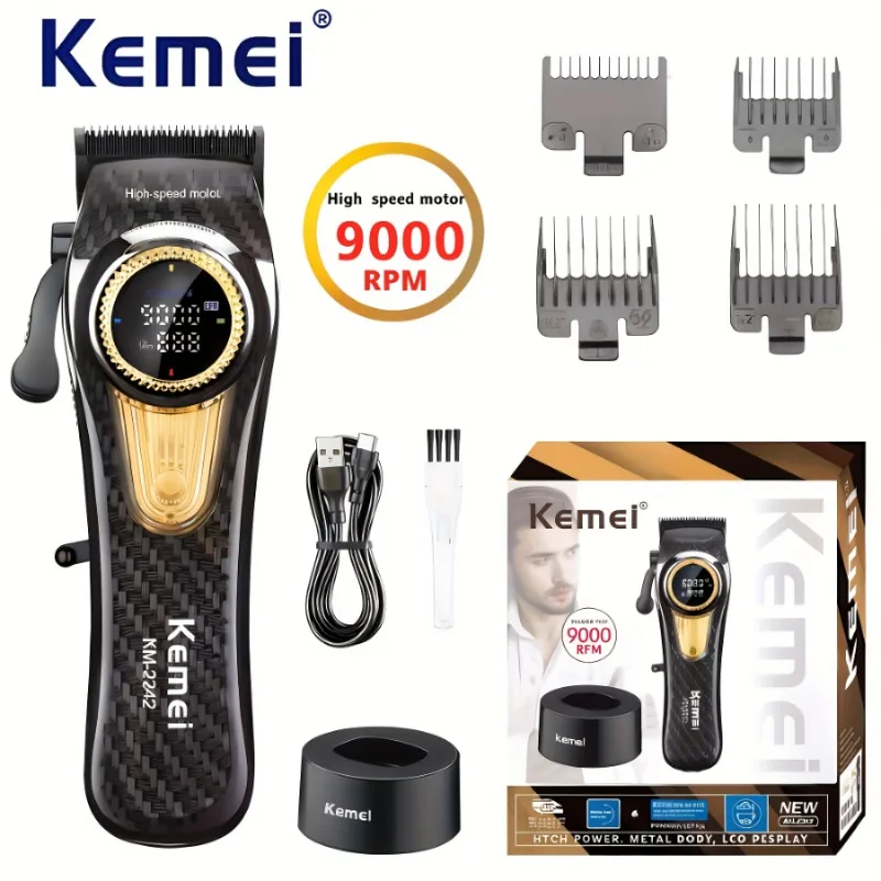 

Kemei KM-2242 professional hair clipper - USB rechargeable, brushless motor, adjustable blade hair trimmer for men limit comb