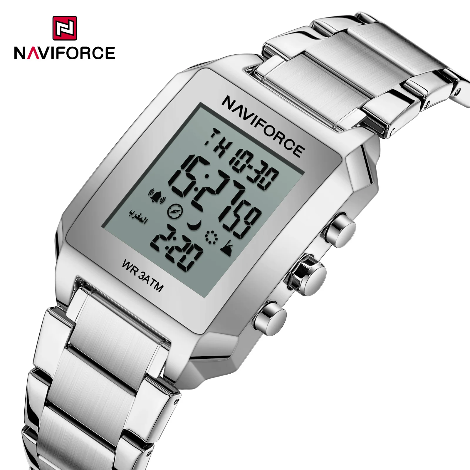 NAVIFORCE 9270 Fashion Men's Digital Watch Square Dial Calendar Steel Strap Sports Electronic Watches for Man Relogio Masculino