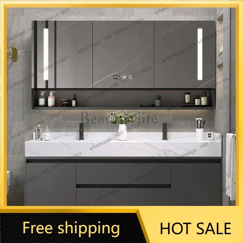 LDModern Floating Bathroom Vanity Set Stone Top Wall Mounted Bathroom Cabinet with Ceramic Sink Included 2 Drawers