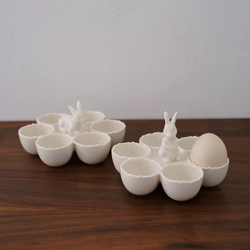 Elegant European Style Rabbit Shaped Ceramic Egg Tray Six Grids Breakfast Egg Holder Tabletop Ceremony Breakfast Egg Tray