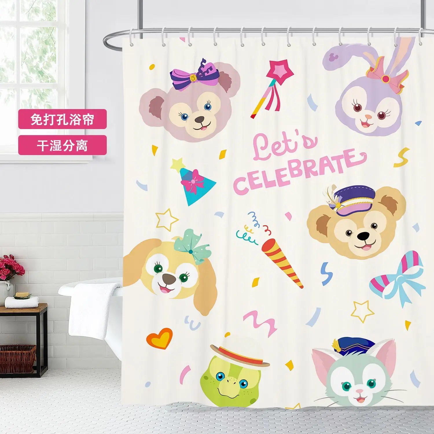 

Disney LinaBell CookieAnn Gelatoni Shower Curtain Cute Anime Polyester Bathroom Curtain with Hooks Decor