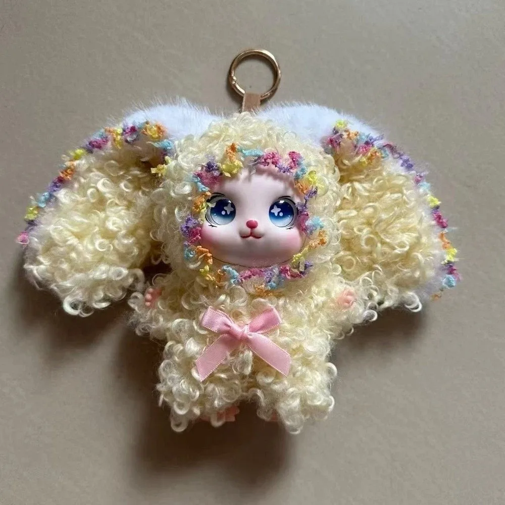 Big Ear Curly Hair Rabbit Doll Figures Ornaments Decorations Rabbit Plush Keychain Vinyl Collectible Bunny Plush Doll Pendant