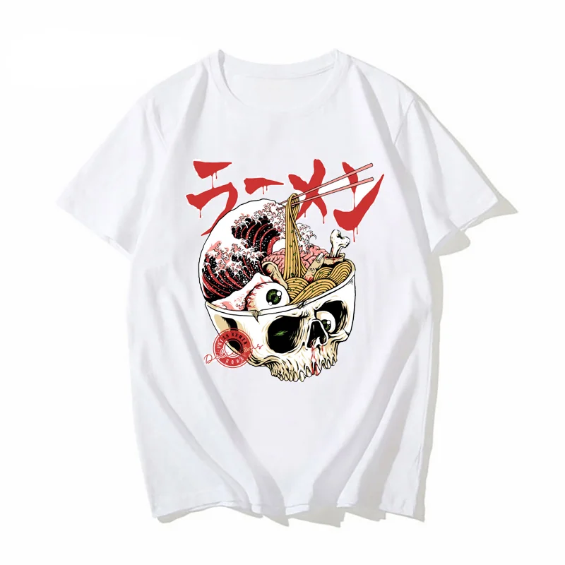 Japanese Harajuku T Shirts Ramen men tshirts Skull Bowl Wave Ramen Print Short Sleeve T-shirt Streetwear Hip Hop top tee