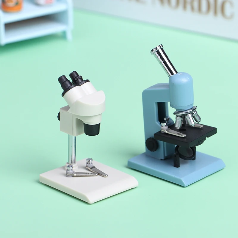 1 szt. 1:12 domek dla lalek miniaturowy mikroskop sprzęt laboratoryjny Model eksperymentalna scena dekoracyjna zabawka