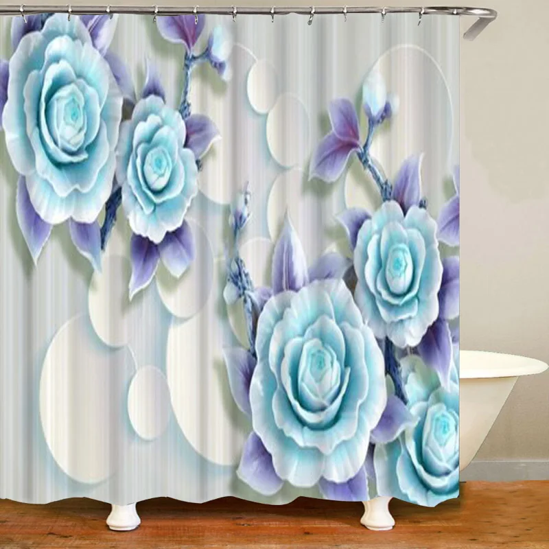 Floral Shower Curtain Waterproof Flowers With Pearl Fabric Bathroom Shower Curtain Sets With Rugs Polyester Shower Stall Surtain