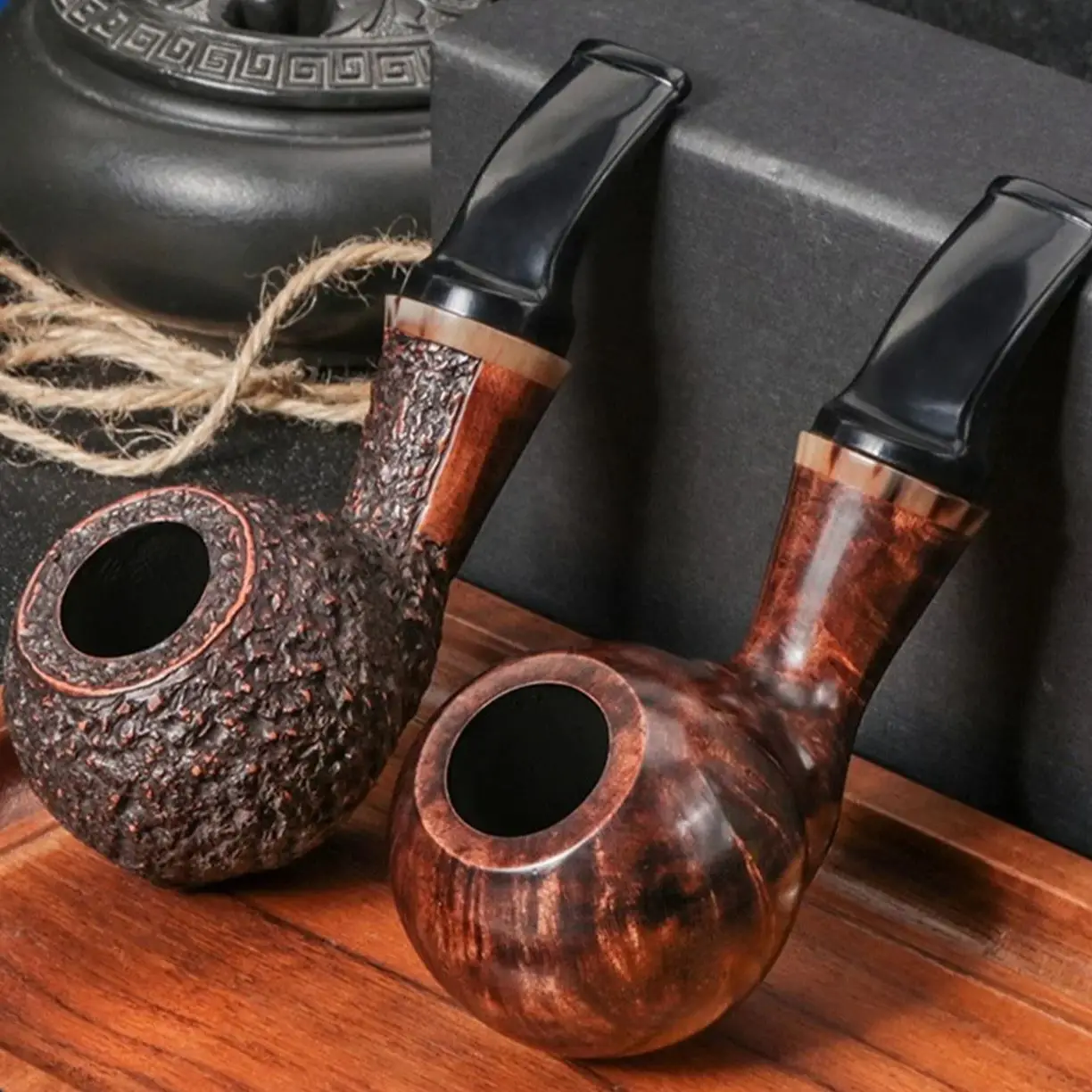 

New Shinan Wood Pipe Atmospheric Chamber Apple Cavity Retro Tobacco Dry Pipe Solid Wood Smoking Set