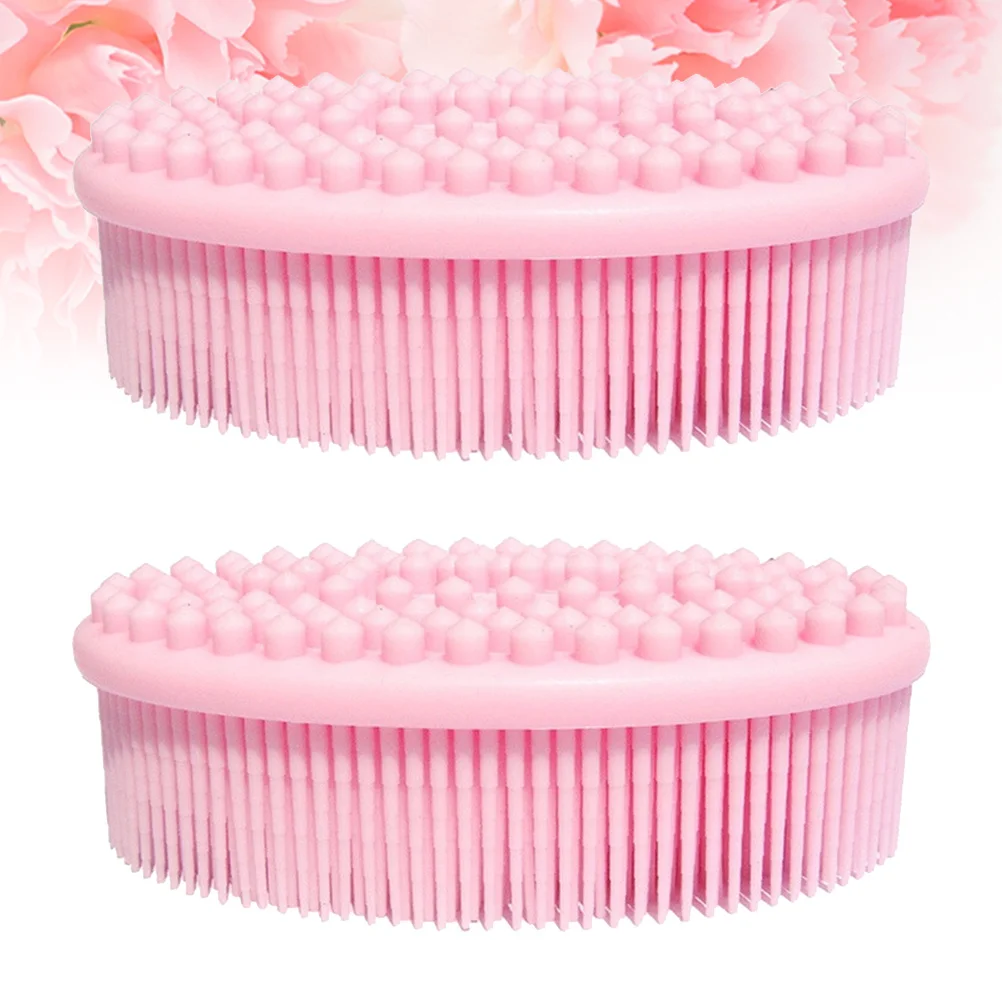 

2 pcs Silicone Massage Shampoo Scrubber Thick Round Dot Quick Dry For Face Body Shower Bathing Cleaning Tool For All Ages Pink