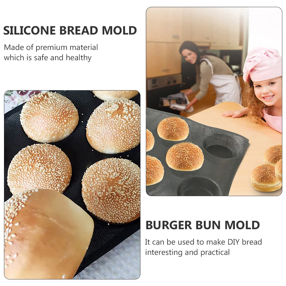 

1 pc Bread Black Silicone Diy Baking Pan Non-Stick Oven Safe Burger Bun Mold Reusable Kitchen Baking Tool Household Craft Mold