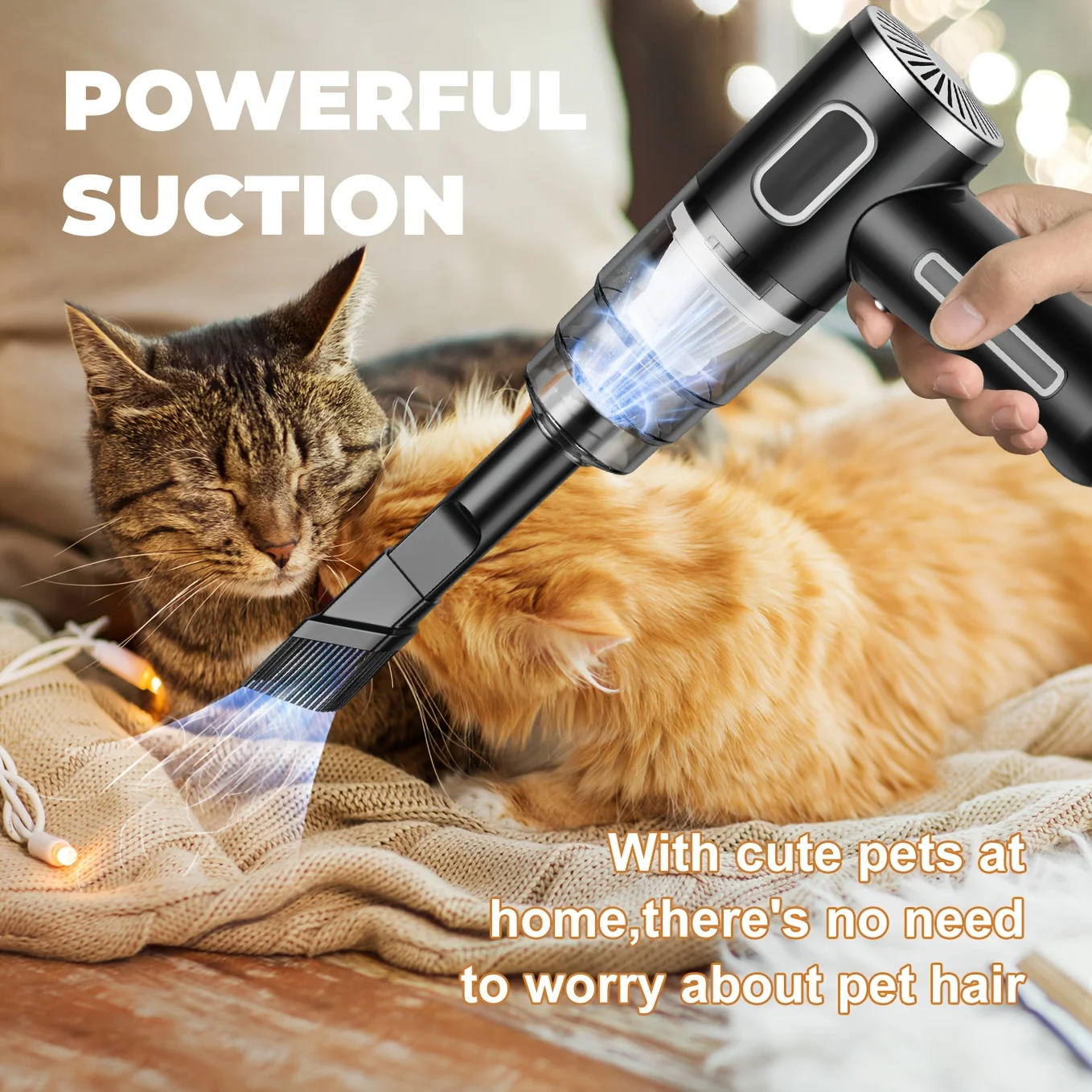 USB Mini Vacuum Cleaner, Powerful Suction for Car/Home/Office. Portable & Wireless with Multiple Attachments. Fast USB Charging.