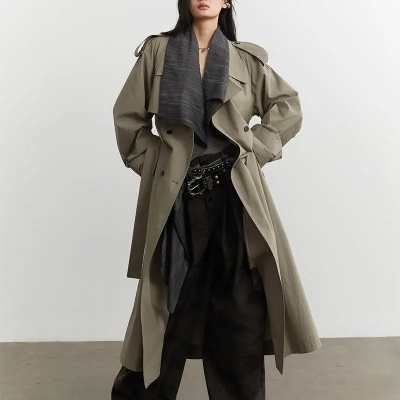 

Ele Faion, свободная цветная осенняя ветровка, женское красивое утягивающее высококачественное длинное пальто из искусственной кожи для поездок на работу