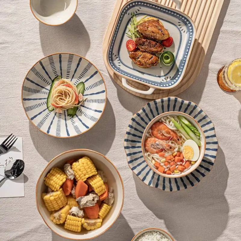Modern Blue Dinner Set Plates European Style Elegant Round Plates Dinner Sets Ceramic Designer Vaisselle Cuisine Kitchen Dishes