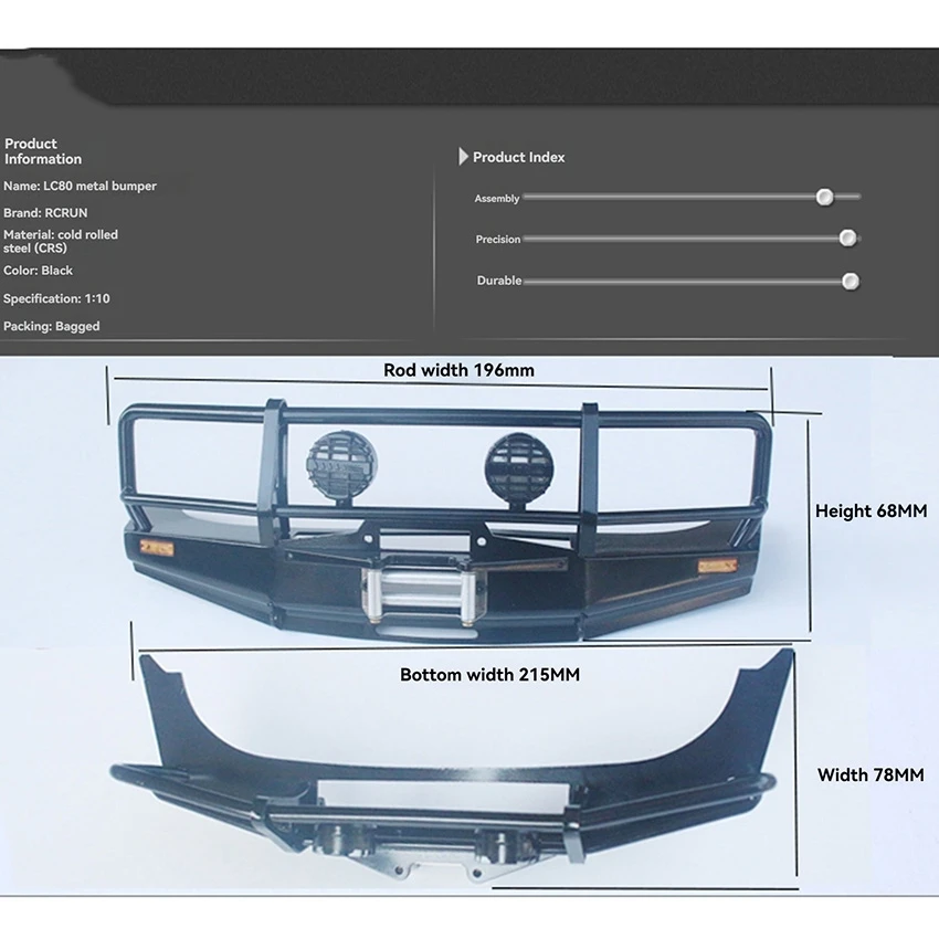 For 1:10 Scale Land Cruiser LC80 Simulation Climbing Model Car Metal Bumper Crash Bars Bull Bar RC Car Accessories