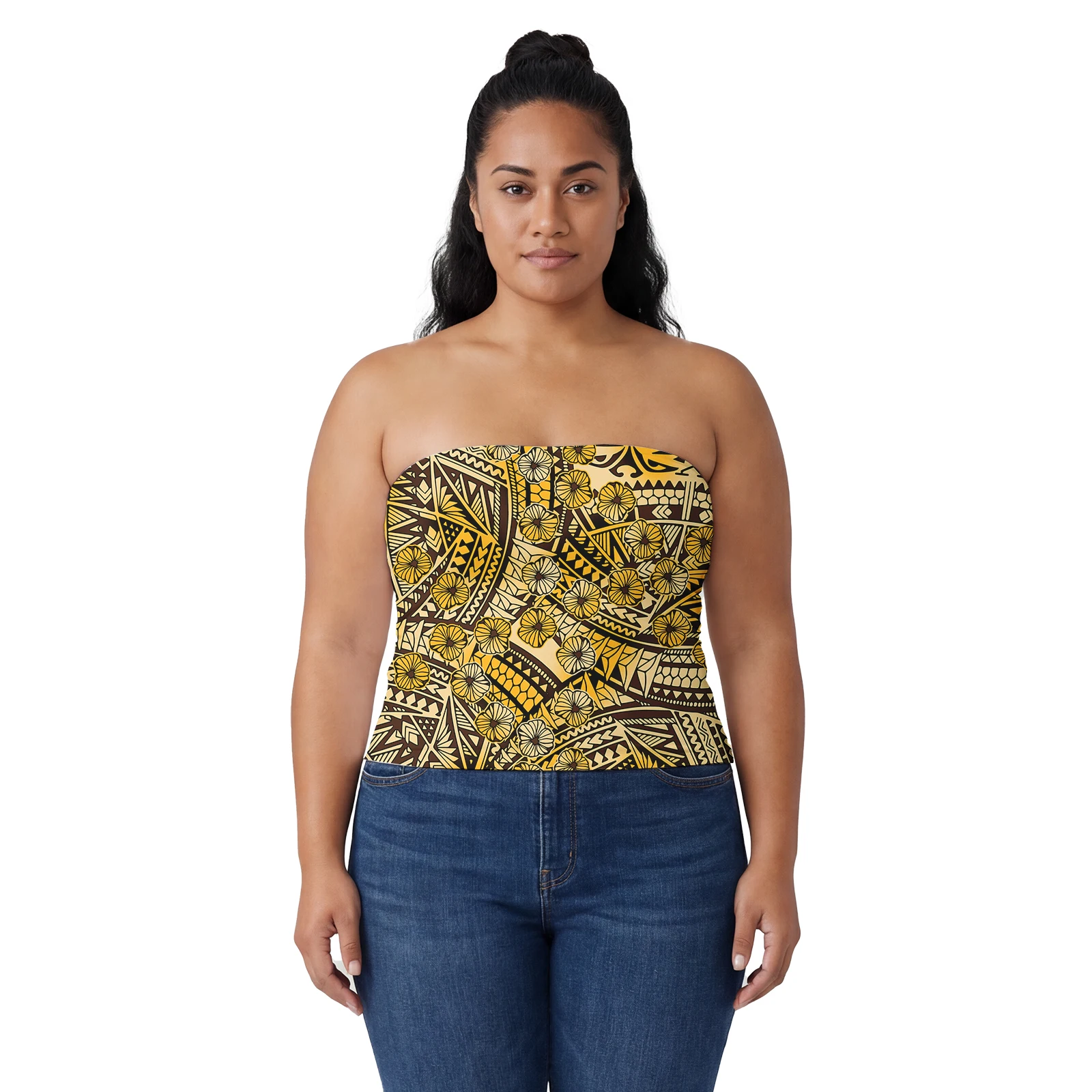 Factory Price Custom Image Women Outfits Hawaiian Print Tops Tribal Plus Size Polynesian Clothes Casual Tube Ladies Tops Samoan