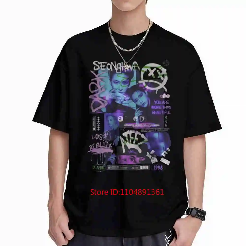 Ateez Seonghwa 90S Graffiti Short Sleeve Tee 100% Cotton T-Shirt