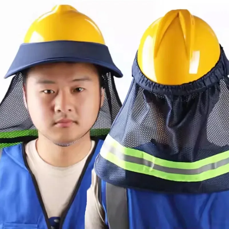 Construction Safety Reflective Hard Hat Shade Neck Shield Helmet Sun Shade Reflective Stripe Summer Sun Protection for Working