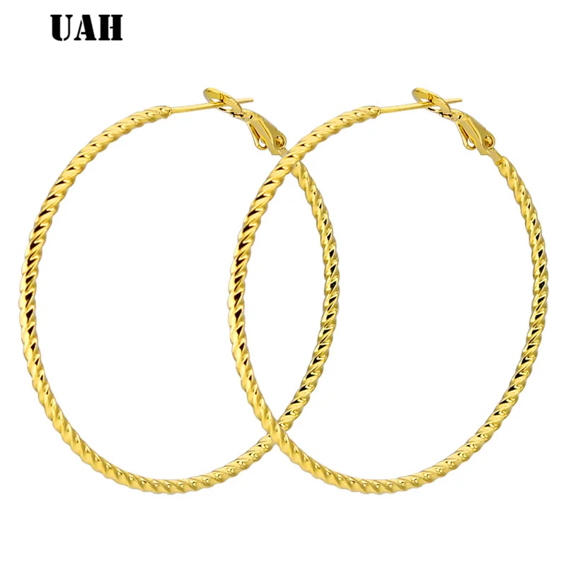 UAH Punk Big Size Hoop Earrings Brincos Trendy Party Exaggerated Gold Silver Color Round Circle Earrings for Women Jewelry