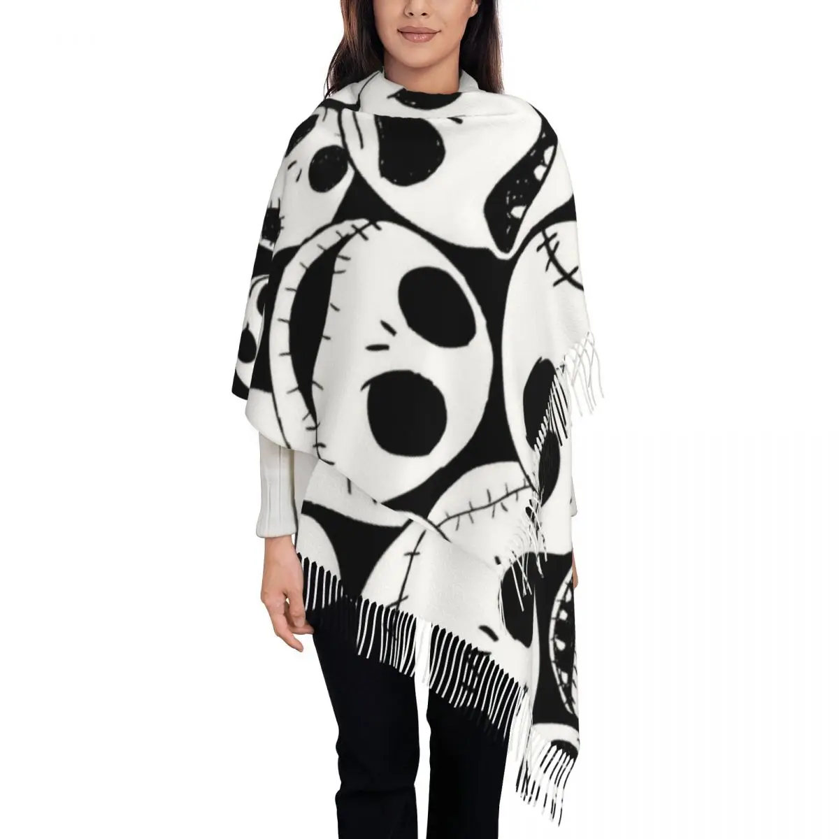 

Стильный шарф с кисточками Джека Скеллингтона на заказ, женские зимние теплые шаль, женские шарфы