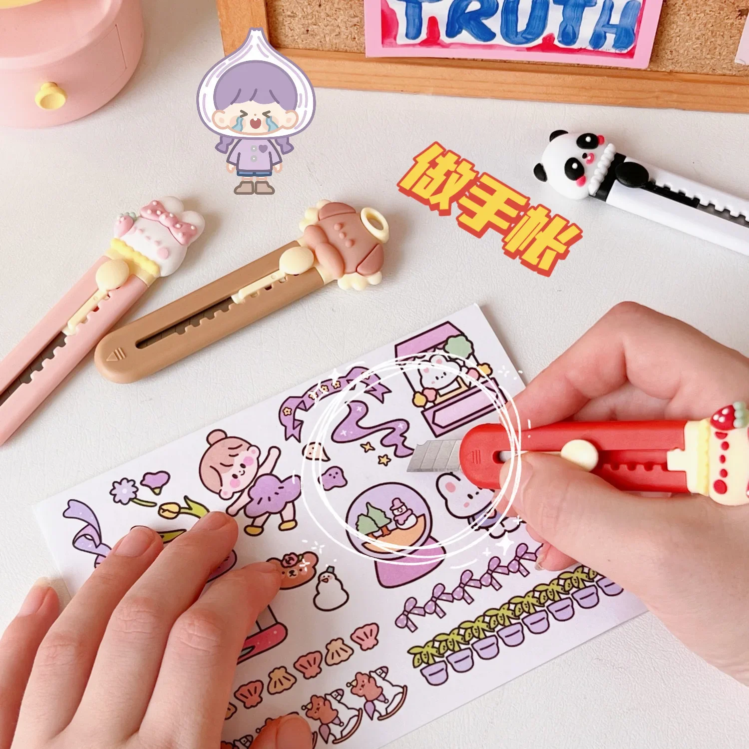 Cartoon Animal Art Utility Knife Mini Pocket Panda Rabbit Shape Paper Cutter Express Box Envelope Opener School Office Supplies