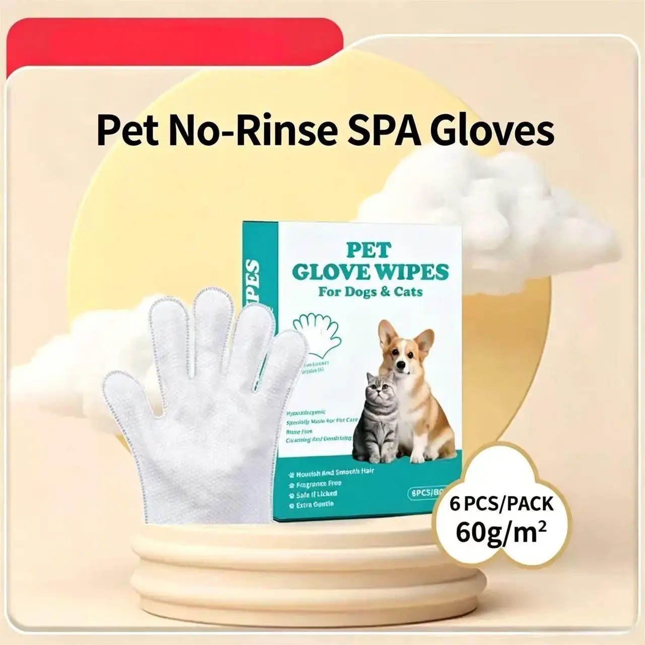 6 Pcs Pet Dry Cleaning Wet Wipes Wash Free Cleaning Thick Gloves Cat and Dog Pet Cleaning Products Remove Odor view 6