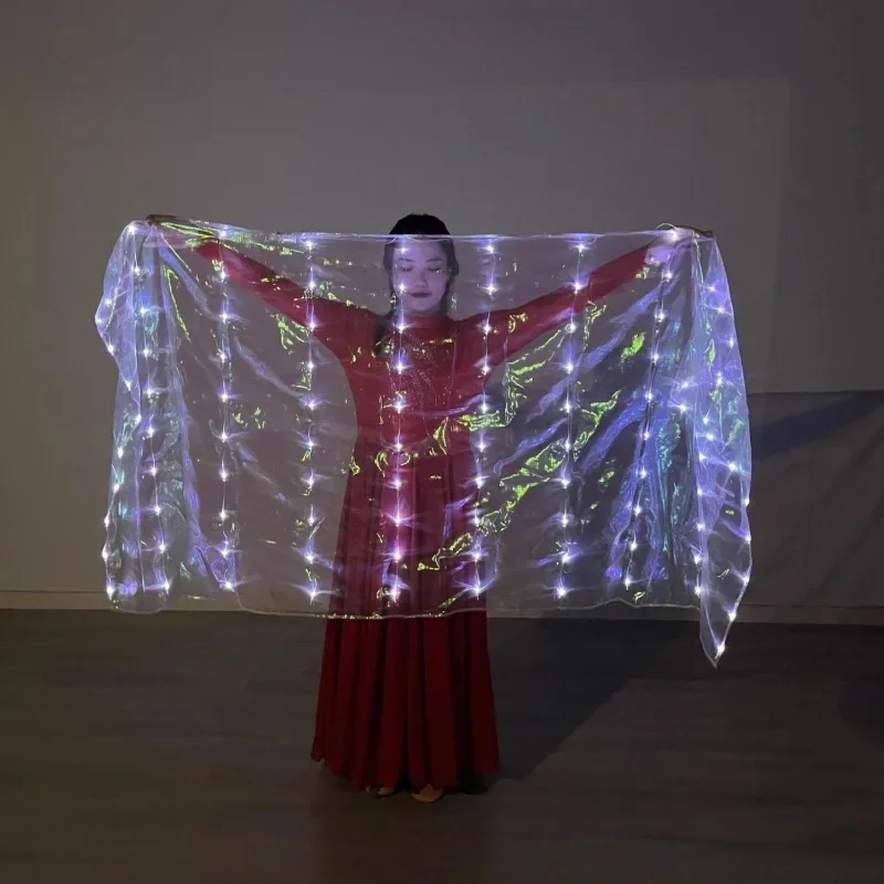 Ruoru 2m*1m Polyester Belly Dance Led Veils Carnival Belly Dancing Light Up Veil Props Belly Dance Accessories for Festival