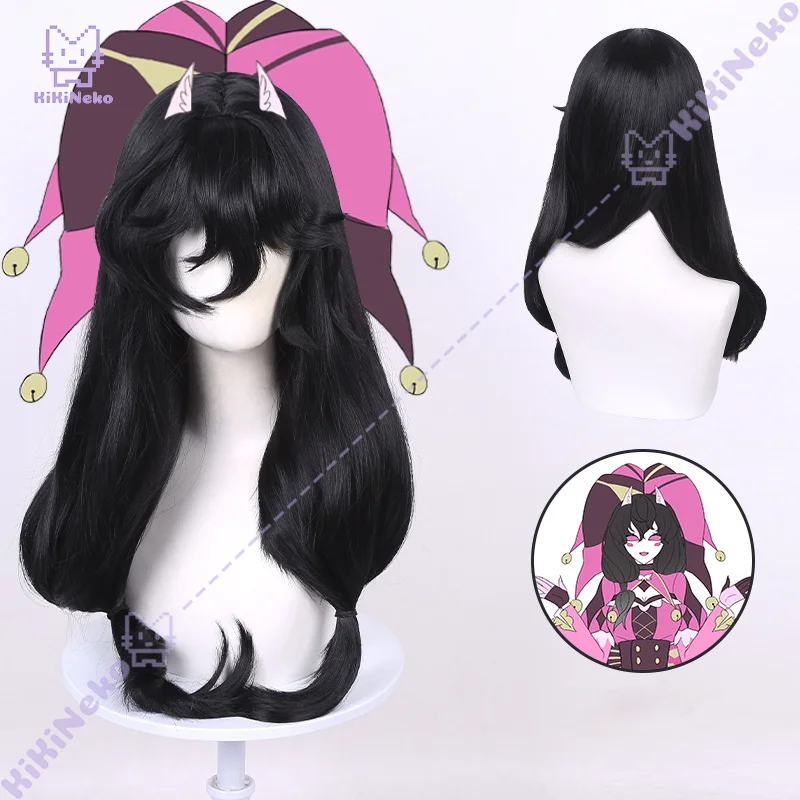 Game Freak Columbina Cosplay Wig Scalp Top Black Long Hair For Halloween Comicon Party Adult Women Men
